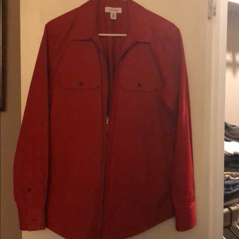 Calvin Klein red zip front dress shirt